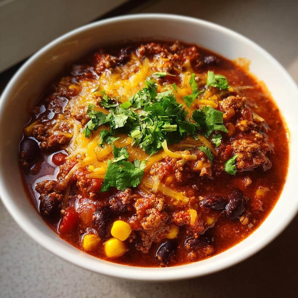 Healthy christmas Cheesy Ground Beef Enchilada Chili