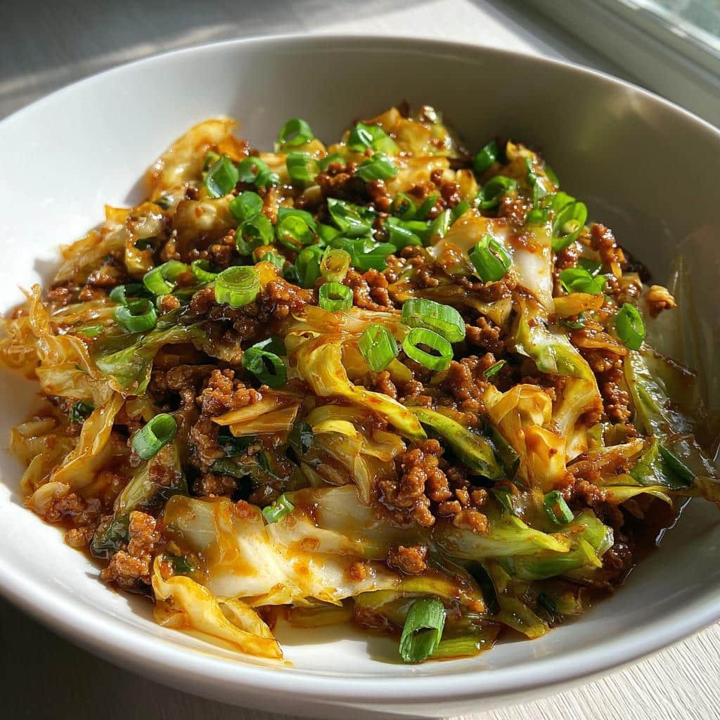 Healthy christmas Chinese Ground Beef & Cabbage Stir Fry