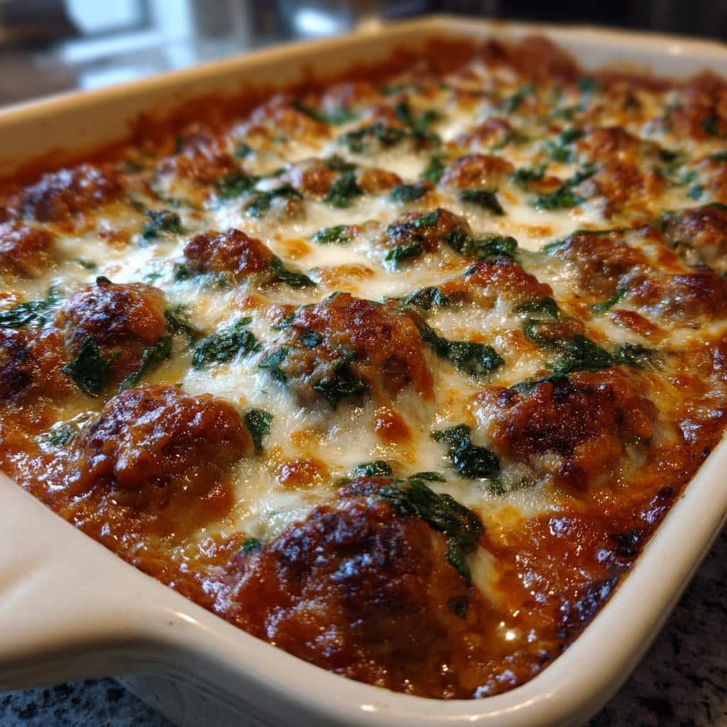 Healthy christmas Dump and Bake Meatball Casserole