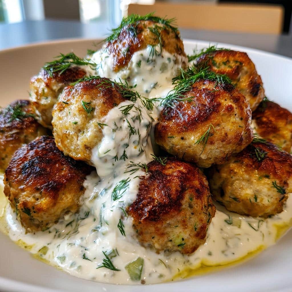 Healthy christmas Greek Chicken Meatballs with Homemade Tzatziki Sauce - detail 1