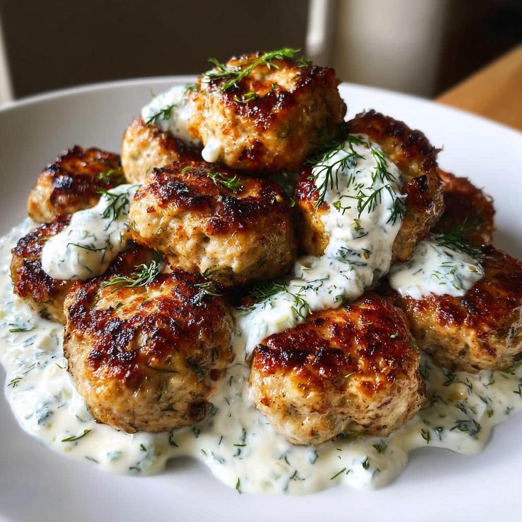 Healthy christmas Greek Chicken Meatballs with Homemade Tzatziki Sauce