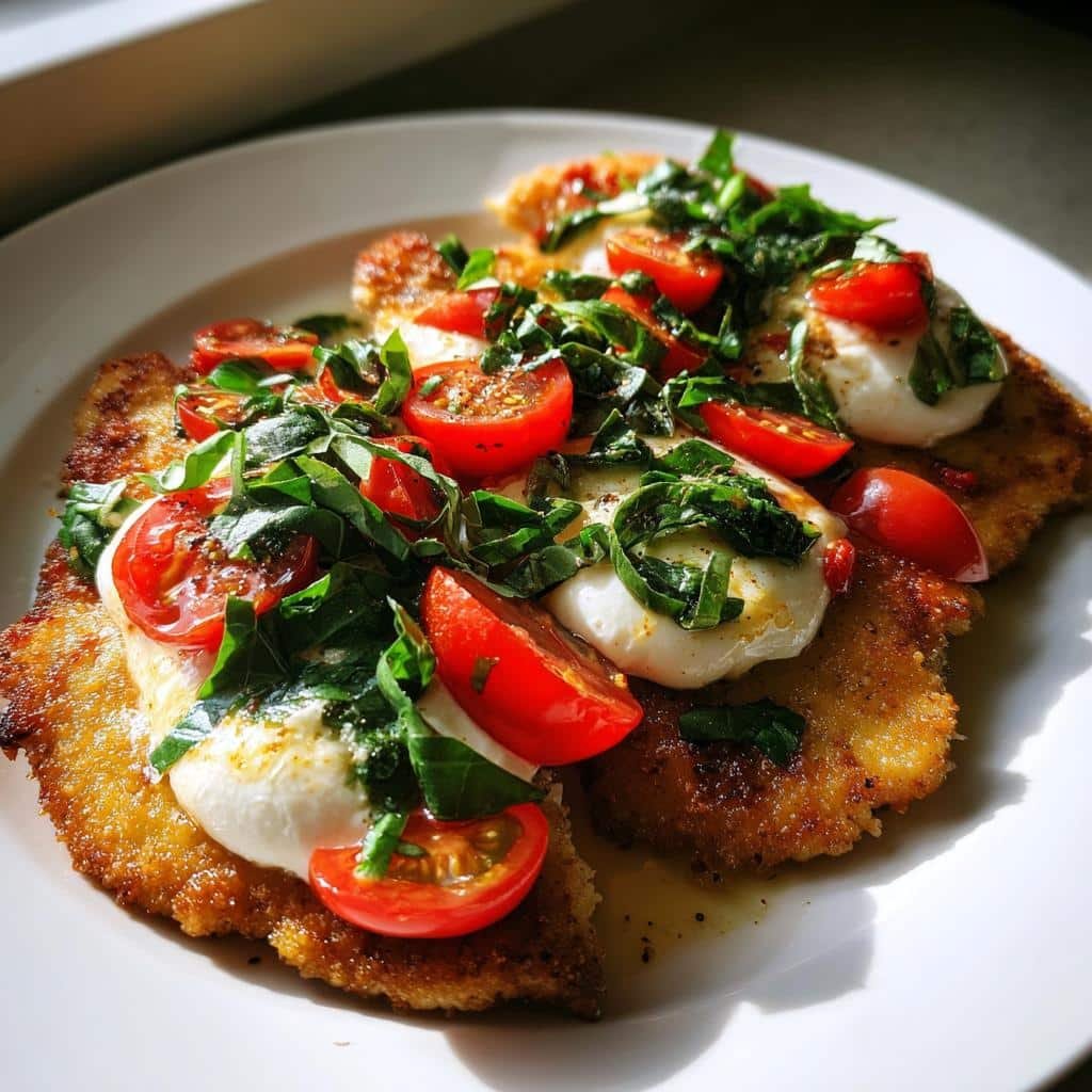 Healthy christmas Italian Basil Chicken Cutlets with Tomato and Burrata Topping - detail 1