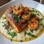 Healthy christmas Salmon, shrimp & bacon grits