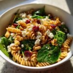 Healthy christmas Spinach Pasta Salad with Feta and Cranberries