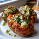 Healthy christmas Spinach & Ricotta Stuffed Sweet Potatoes with Herb Drizzle