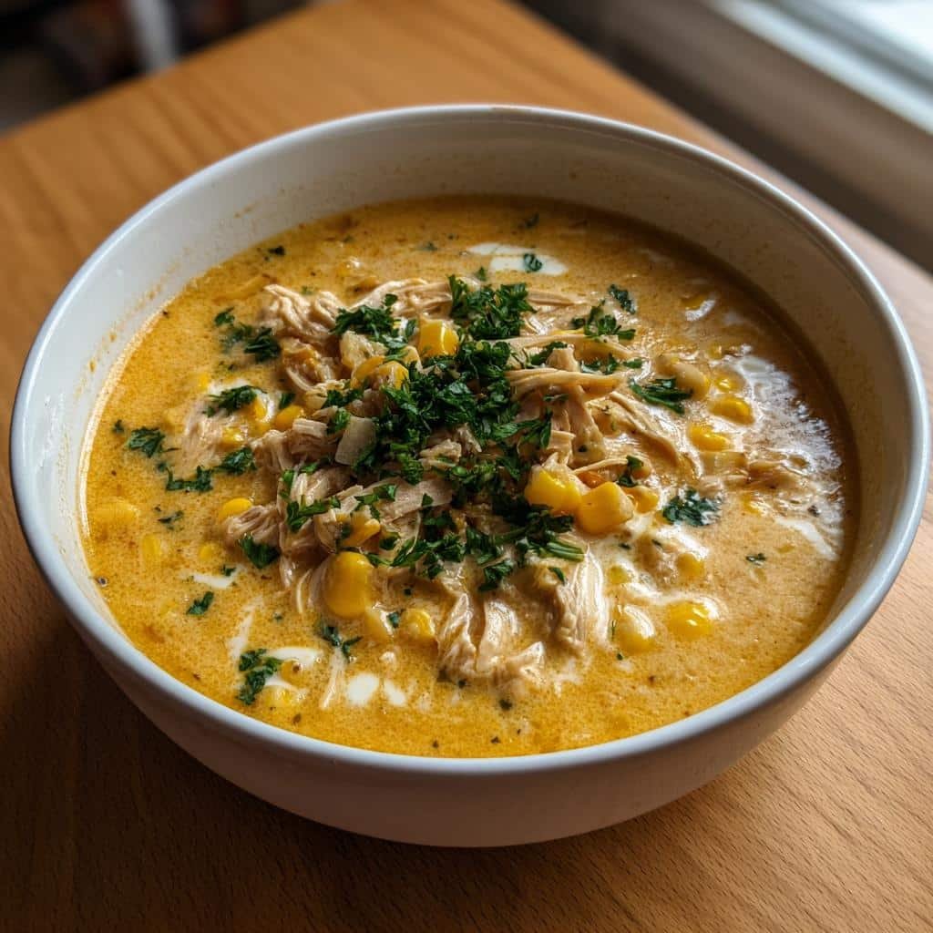 Healthy thanksgiving  Creamy Corn and Miso Soup with Shredded Chicken - detail 1