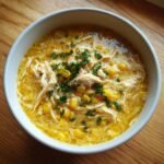 Healthy thanksgiving Creamy Corn and Miso Soup with Shredded Chicken