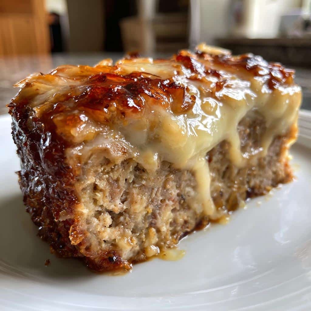 Healthy thanksgiving Crockpot French Onion Meatloaf with Melted Swiss Cheese