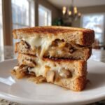Healthy thanksgiving Grilled Cheese with Gouda, Roasted Mushrooms, and Onions