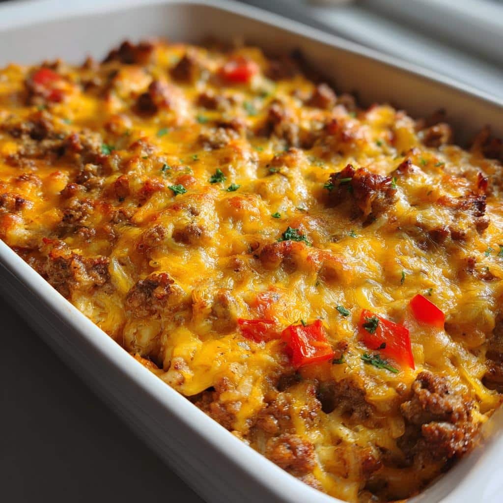 Healthy thanksgiving Loaded Cowboy Cheeseburger Casserole
