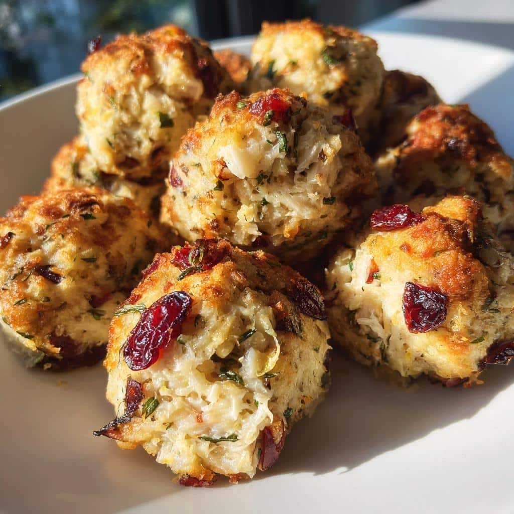 Healthy thanksgiving cranberry turkey stuffing balls