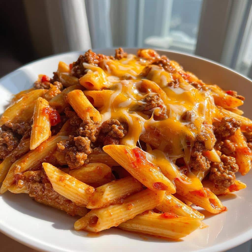 Homemade Christmas Healthy Cheesy Sloppy Cheeseburger Dinner Pasta - detail 1
