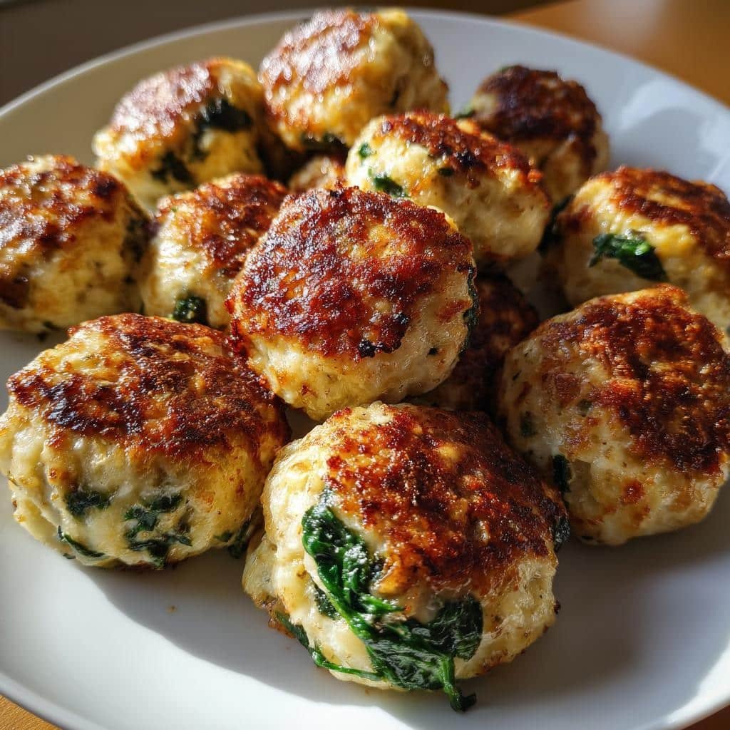 Thanksgiving Healthy Baked Chicken Ricotta Meatballs with Spinach