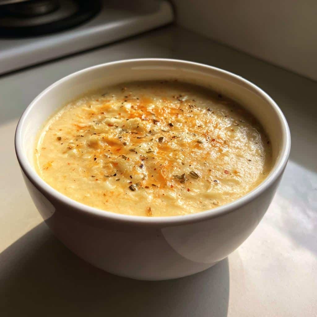 "Healthy Cheddar Cauliflower Soup for 23 Christmas Delights" 4 Thanksgiving Healthy Cheddar Cauliflower and Roasted Garlic Soup - detail 1
