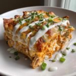 Cheesy Buffalo Chicken Lasagna with Ranch Drizzle