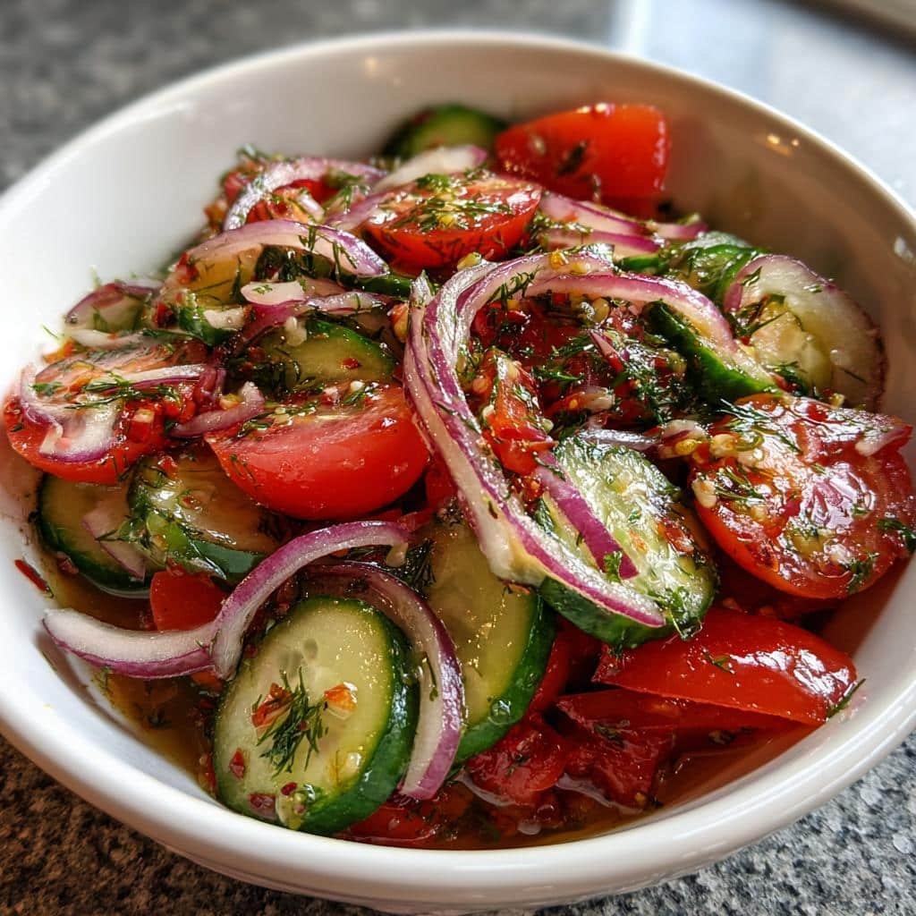 Christmas Healthy Festive Cucumber Salad: A 15-Minute Holiday Miracle 4 Christmas Healthy festvive Marinated Cucumbers, Onions, and Tomatoes salad - detail 1