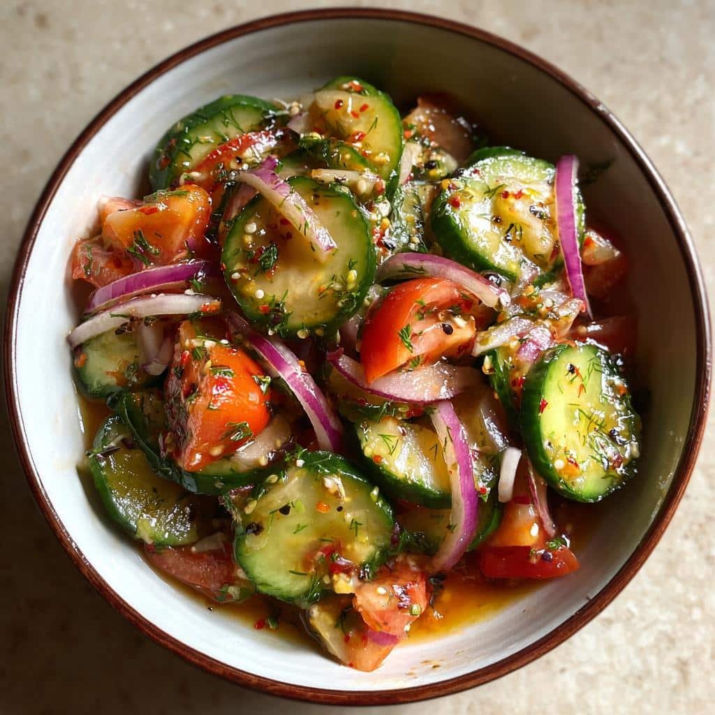 Christmas Healthy festvive Marinated Cucumbers, Onions, and Tomatoes salad