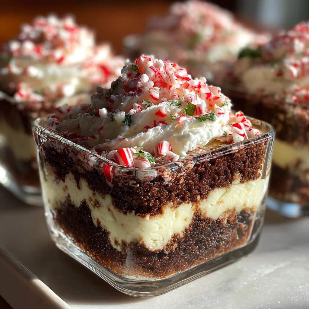 Christmas healthy  Peppermint Brownie Cheesecake Parfaits - detail 1