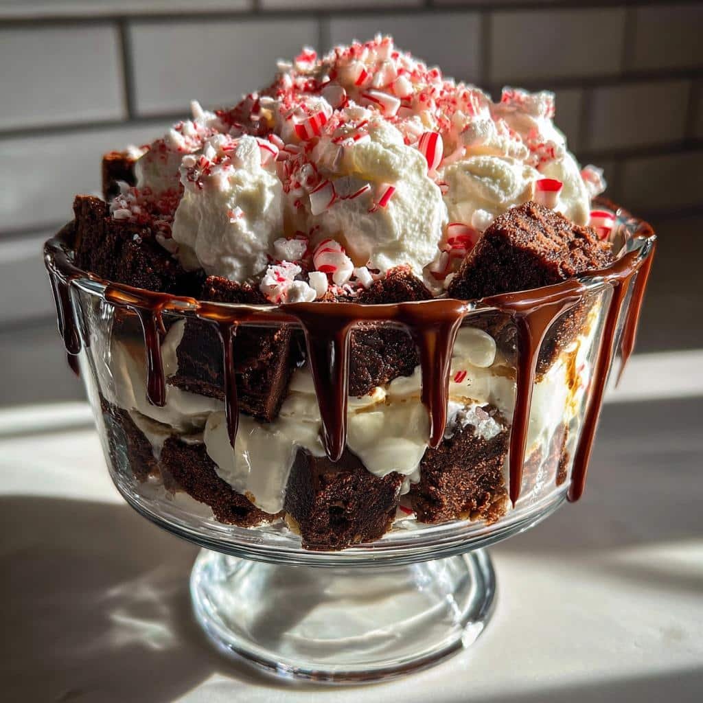 Christmas healthy Peppermint Brownie Ice Cream Trifle