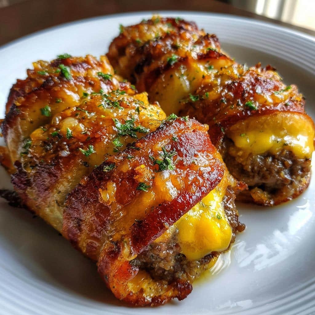 Garlic Butter Bacon Cheeseburger Rollups - detail 1