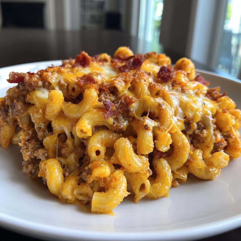 Healthy BBQ Bacon Cheeseburger Mac 'n' Cheese Casserole - detail 1