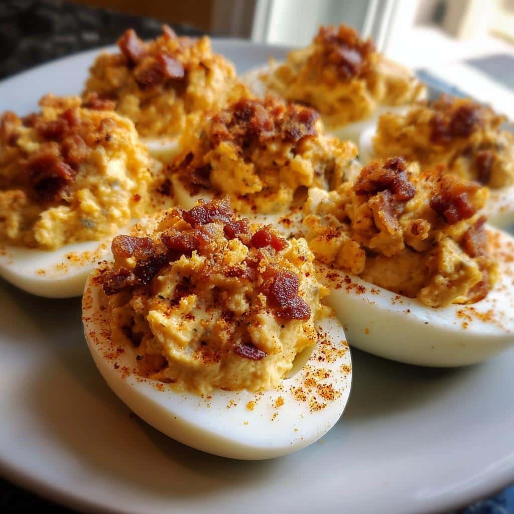 Irresistible Brown Sugar Bacon Deviled Eggs with Cheddar 4 Healthy Brown Sugar Bacon Crunch Deviled Eggs Sharp Cheddar Dream - detail 1