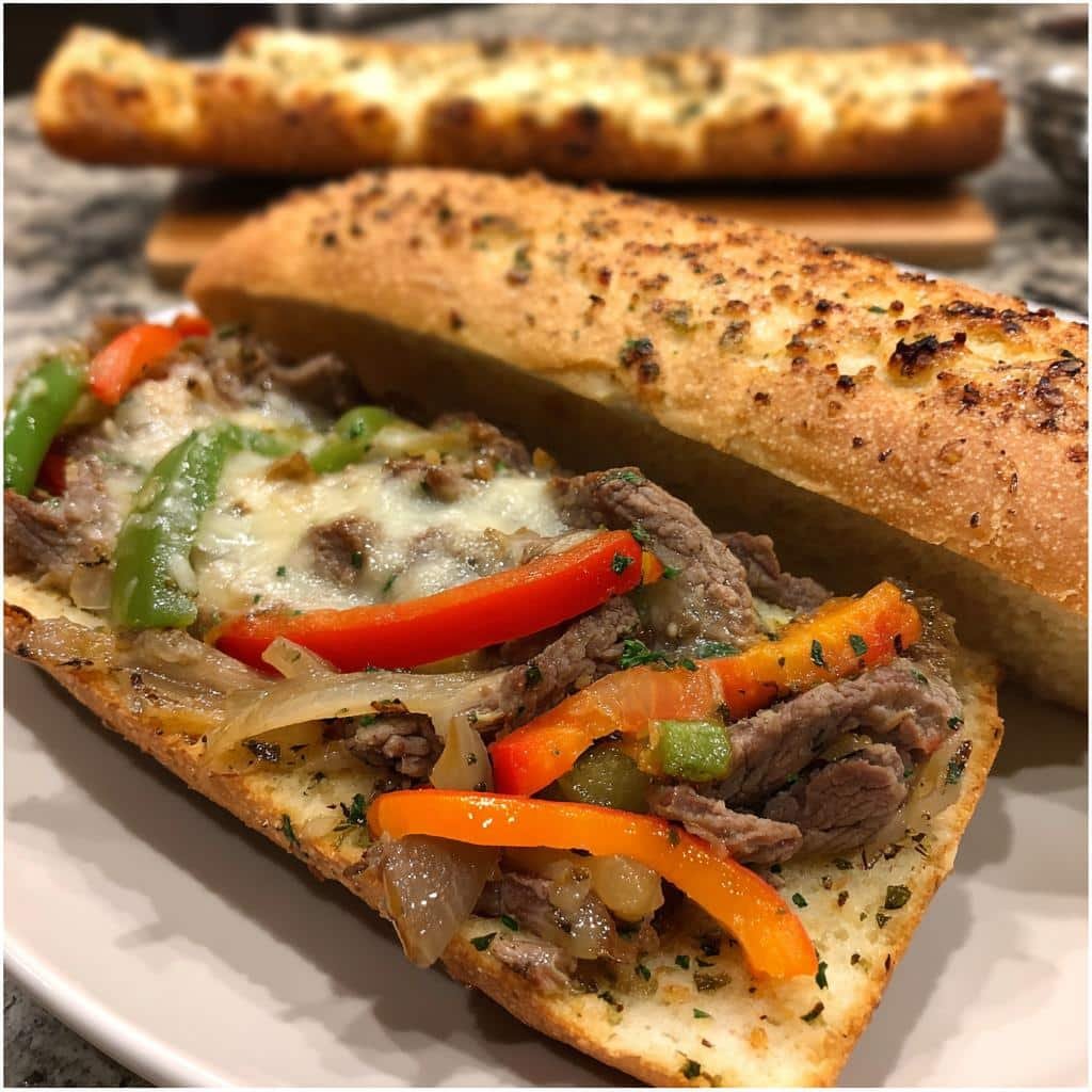 Healthy Cheesesteak on Garlic Parmesan Bread - detail 1
