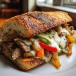 Healthy Cheesesteak on Garlic Parmesan Bread
