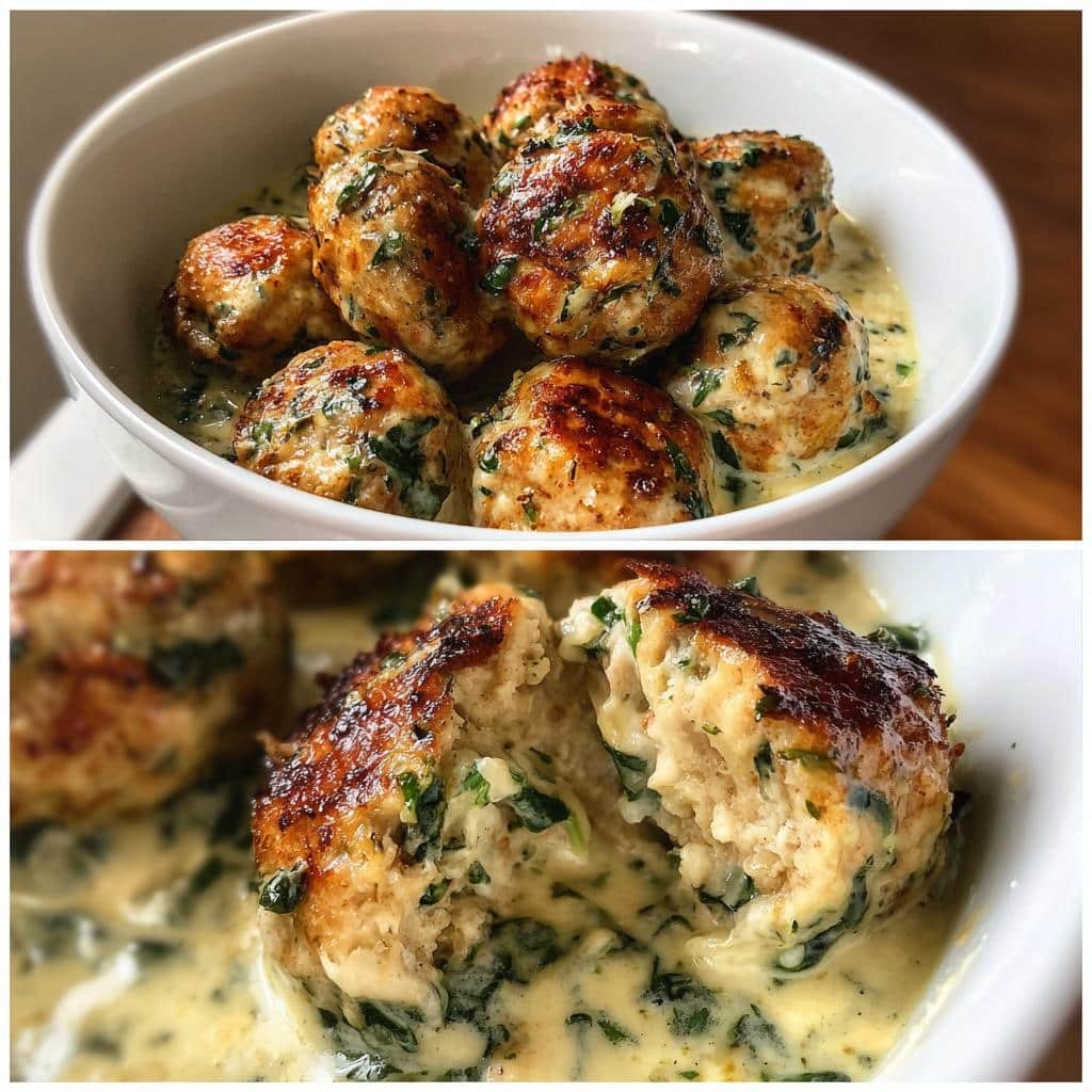 Juicy 40-Minute Healthy Chicken Ricotta Meatballs in Spinach Alfredo 4 Healthy Chicken Ricotta Meatballs in Spinach Alfredo Sauce - detail 1