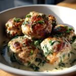 Healthy Chicken Ricotta Meatballs in Spinach Alfredo Sauce