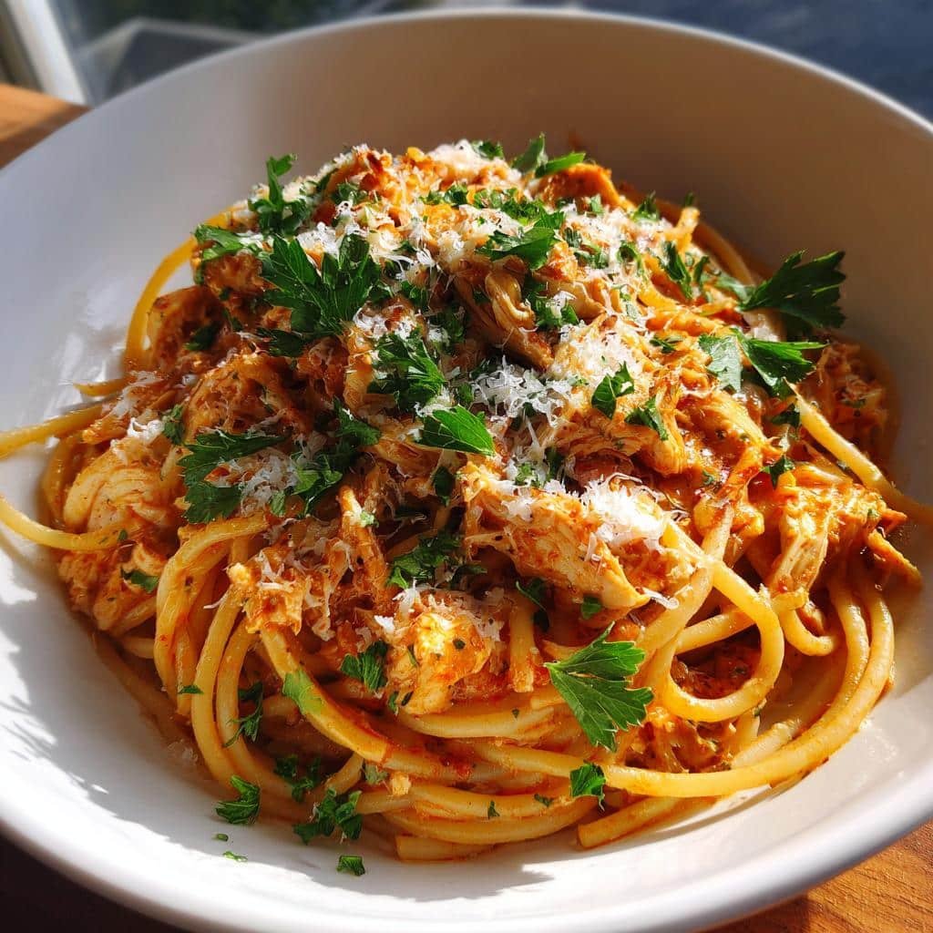 Healthy Creamy crockpot chicken spaghetti - detail 1