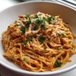 Healthy Creamy crockpot chicken spaghetti
