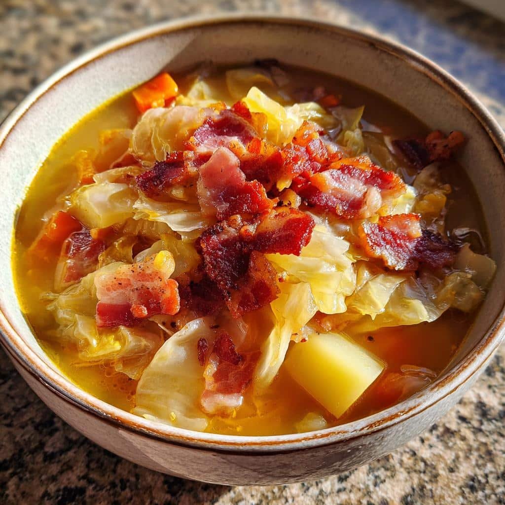 Healthy Crispy Irish Bacon Cabbage and Potato Soup - detail 1