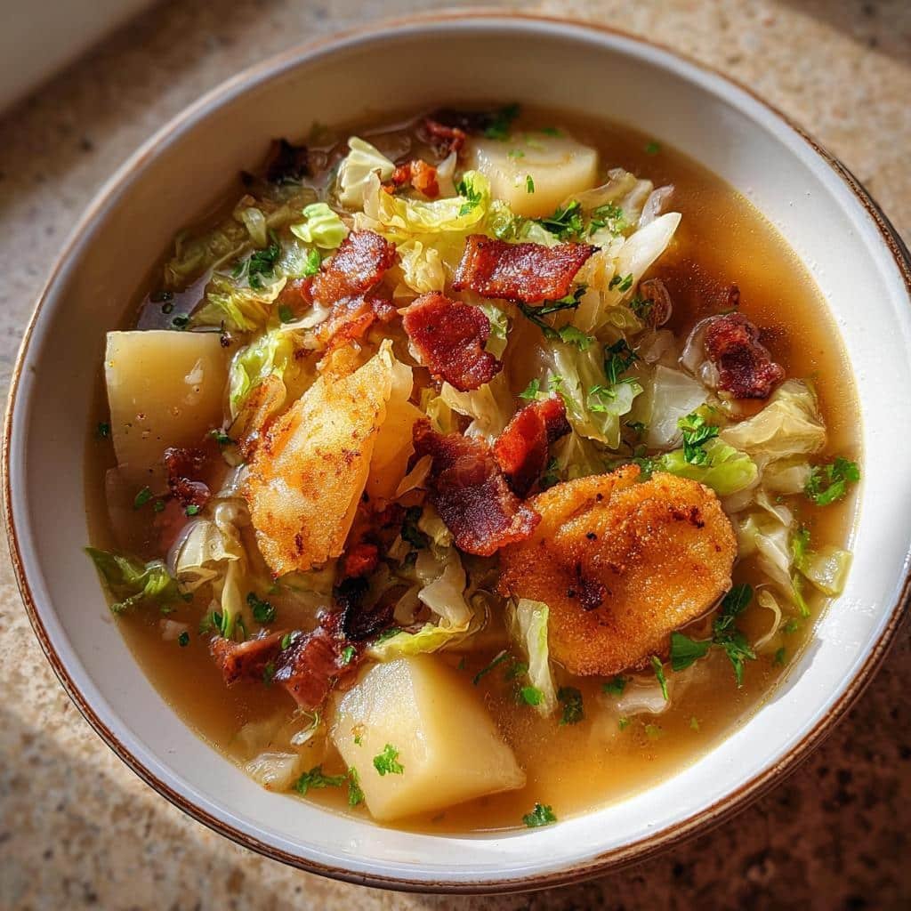 Healthy Crispy Irish Bacon Cabbage and Potato Soup