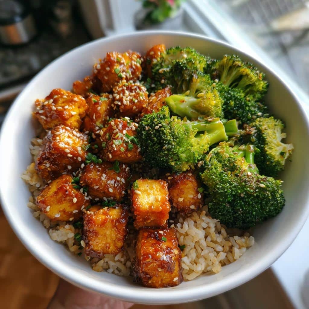 Healthy Crispy Sesame Tofu Broccoli Bowl