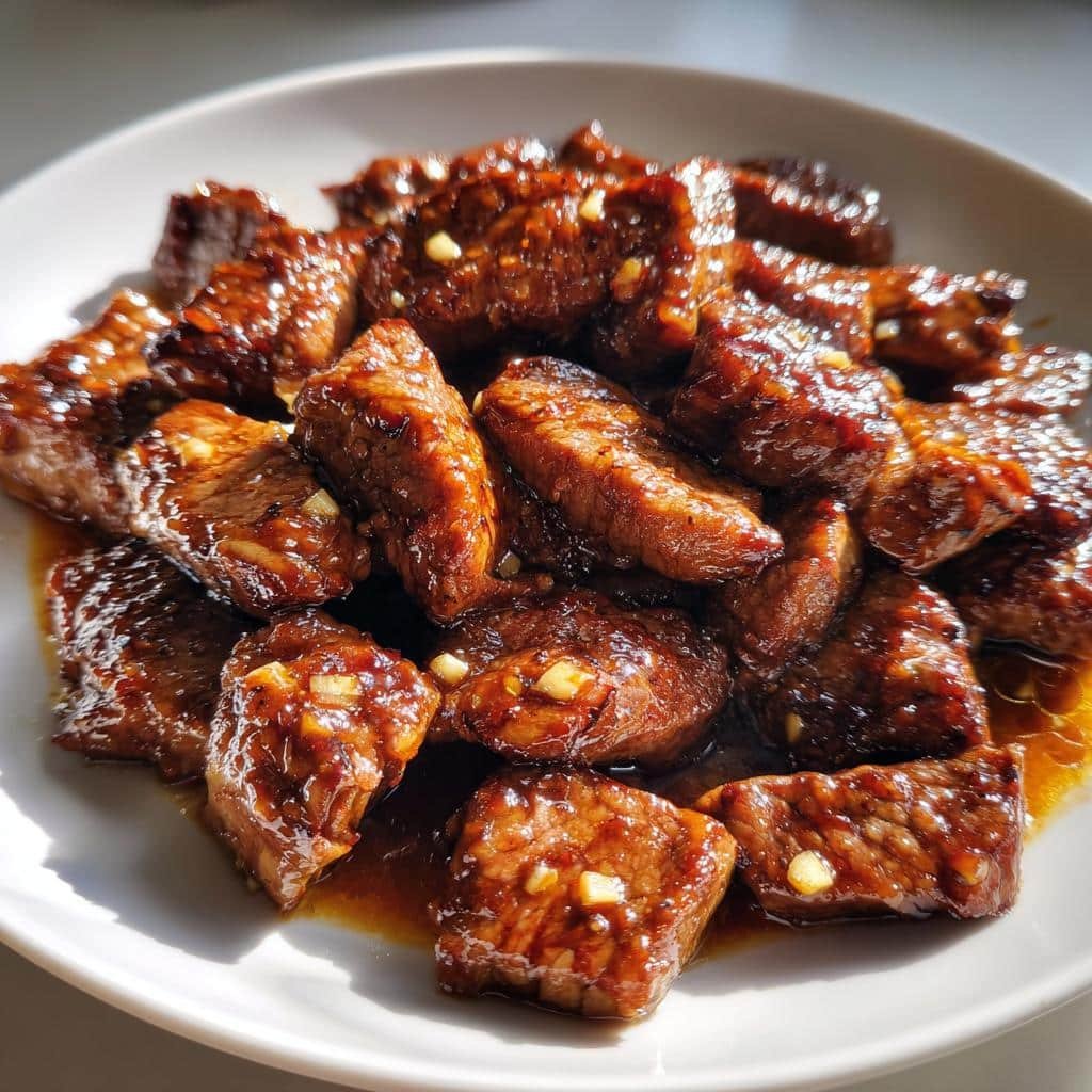 Healthy Crock Pot Honey Garlic Steak Bites