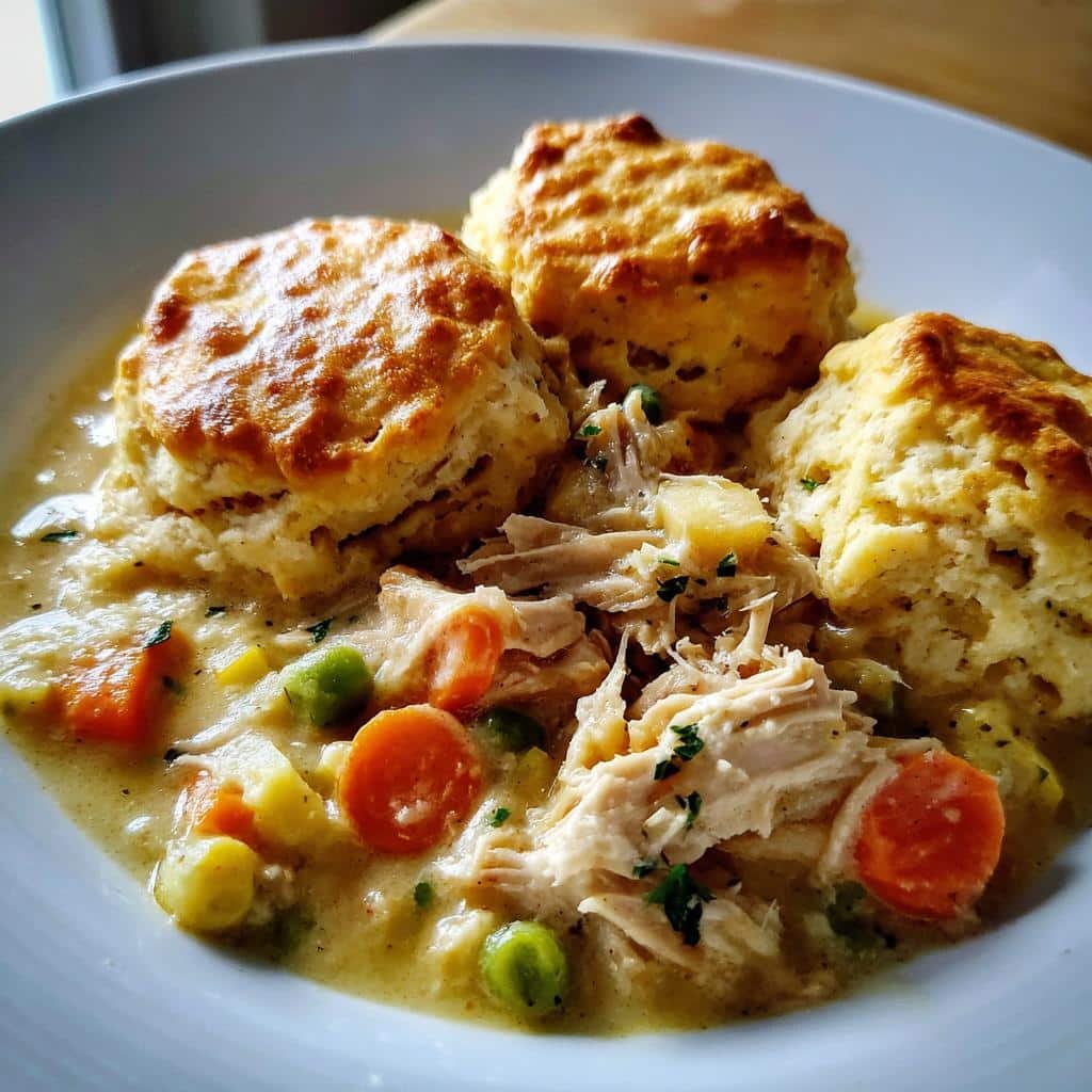 Healthy Crockpot Chicken Pot Pie and Biscuits
