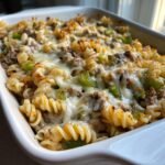 Healthy Crockpot Philly Cheesesteak Pasta Casserole