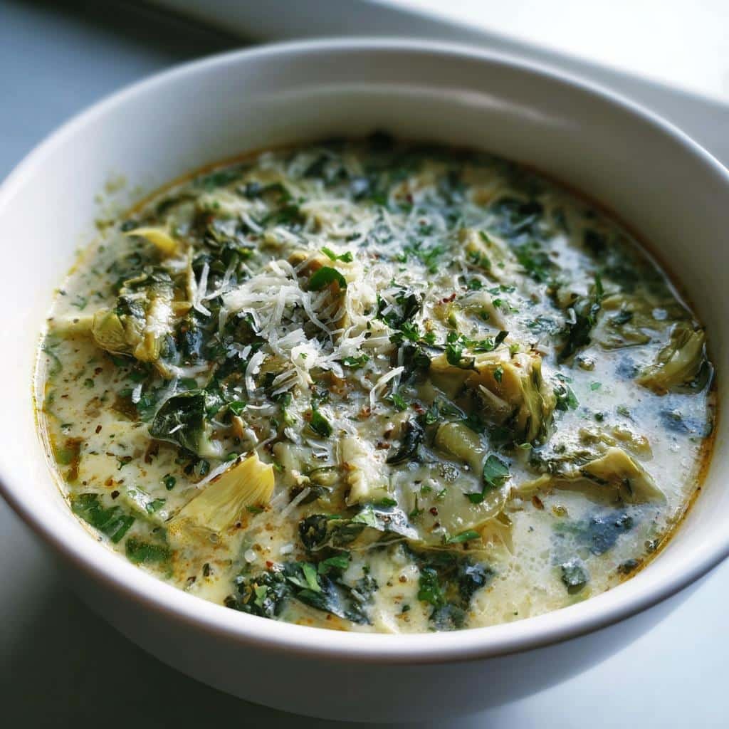 Healthy Crockpot Spinach Artichoke Soup
