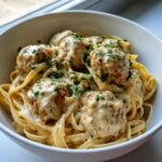 Healthy Crockpot Swedish Meatball Pasta