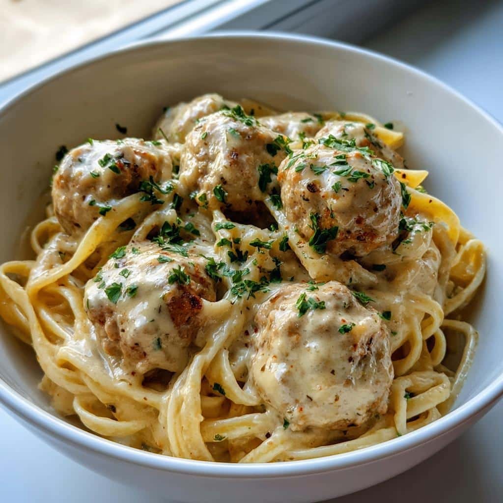Healthy Crockpot Swedish Meatball Pasta