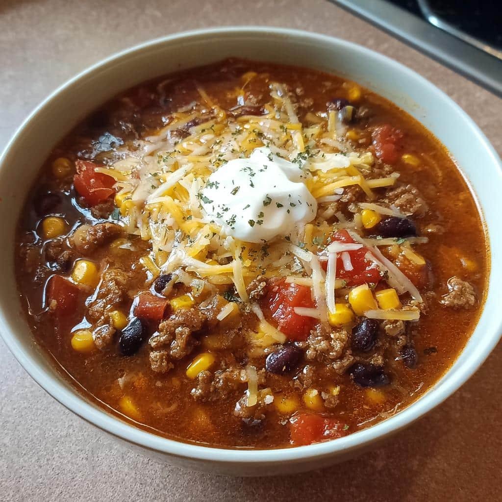 Healthy Delicious Creamy Beef Taco Soup