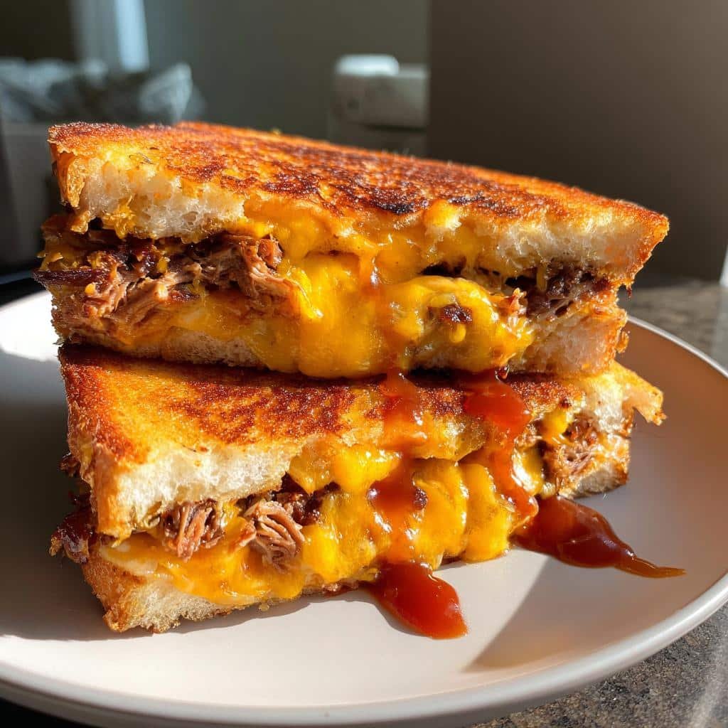 Healthy Double-Decker BBQ Brisket & Bacon Grilled Cheese Sandwiches - detail 1