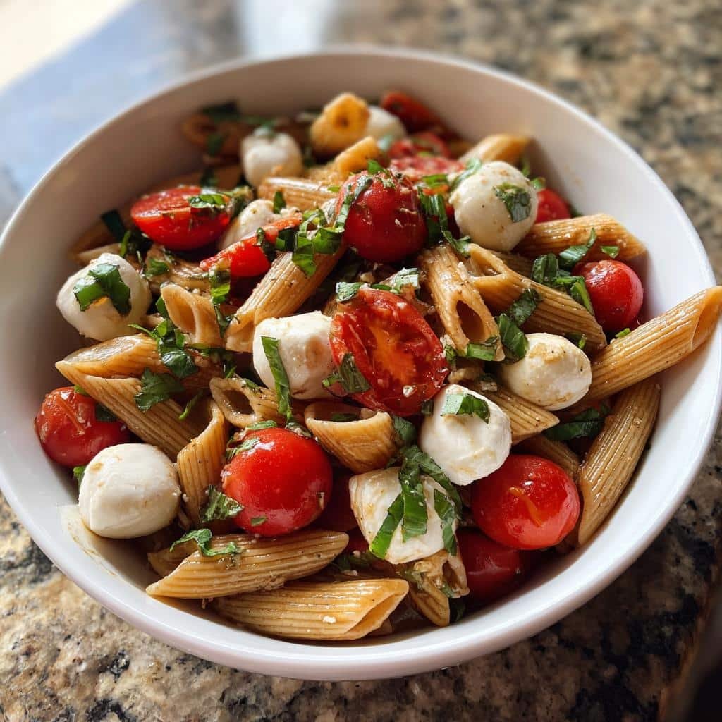 20-Minute Healthy Fresh Caprese Pasta Salad Recipe 4 Healthy Fresh Caprese Pasta Salad Recipe - detail 1