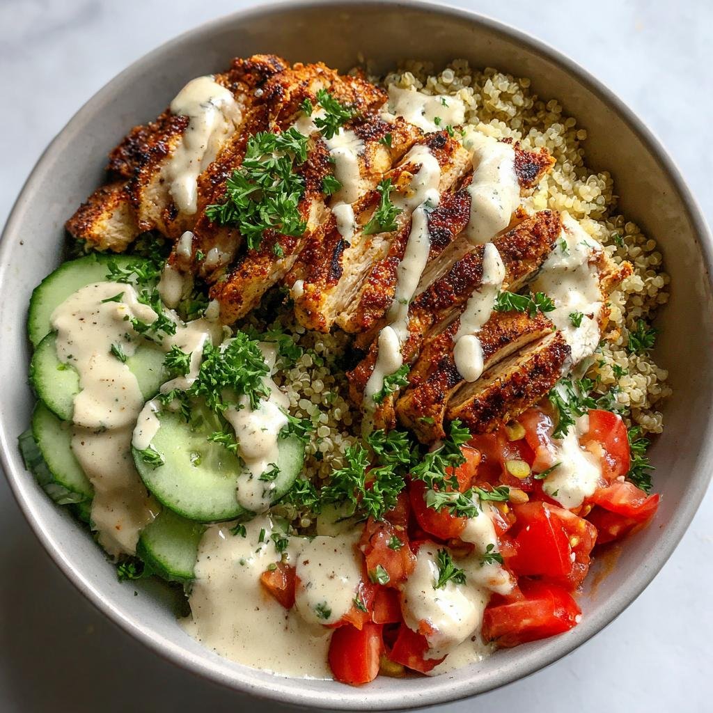 Healthy Grilled Chicken Shawarma Bowls with Creamy Garlic Sauce