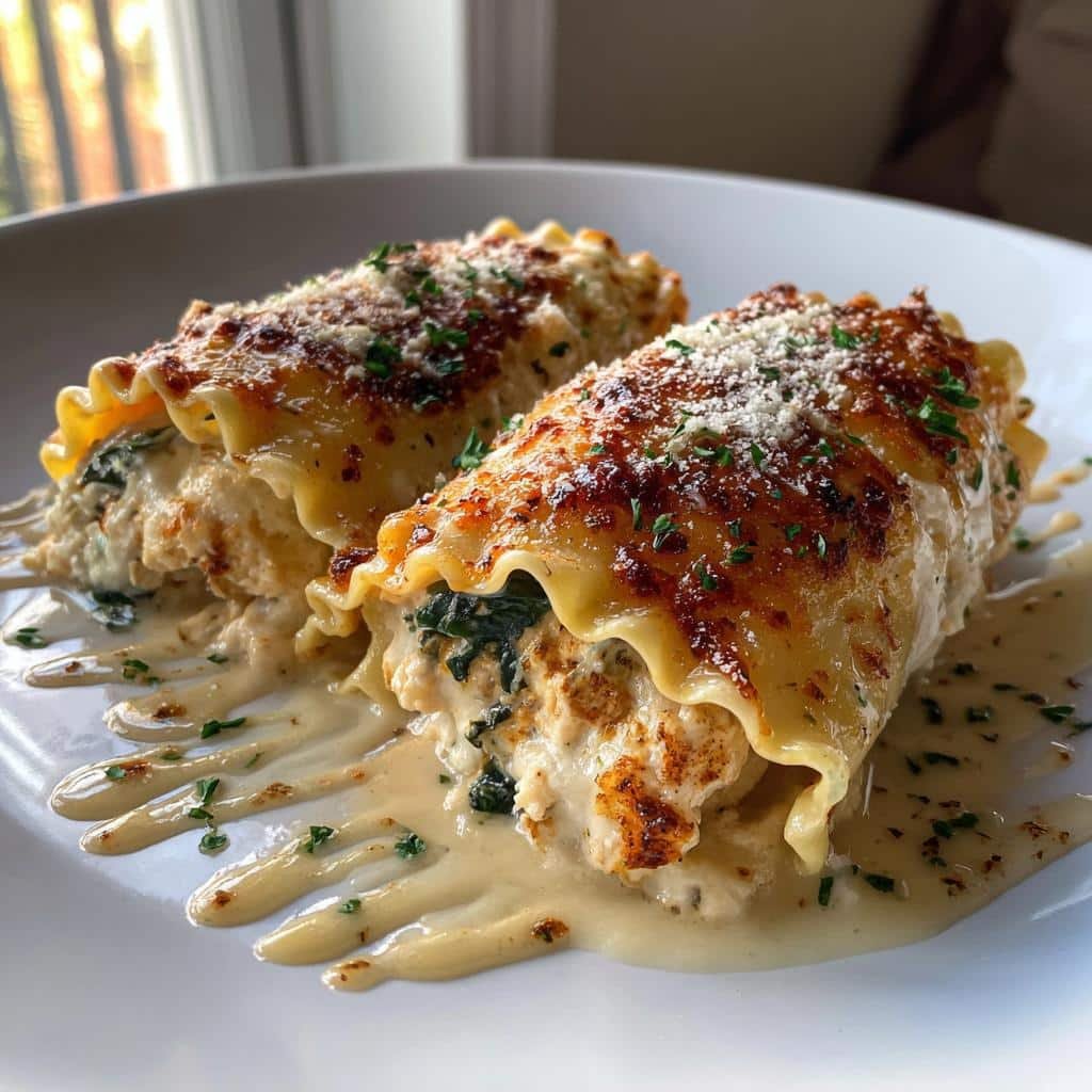 Healthy Healthy Chicken Alfredo Lasagna Rolls