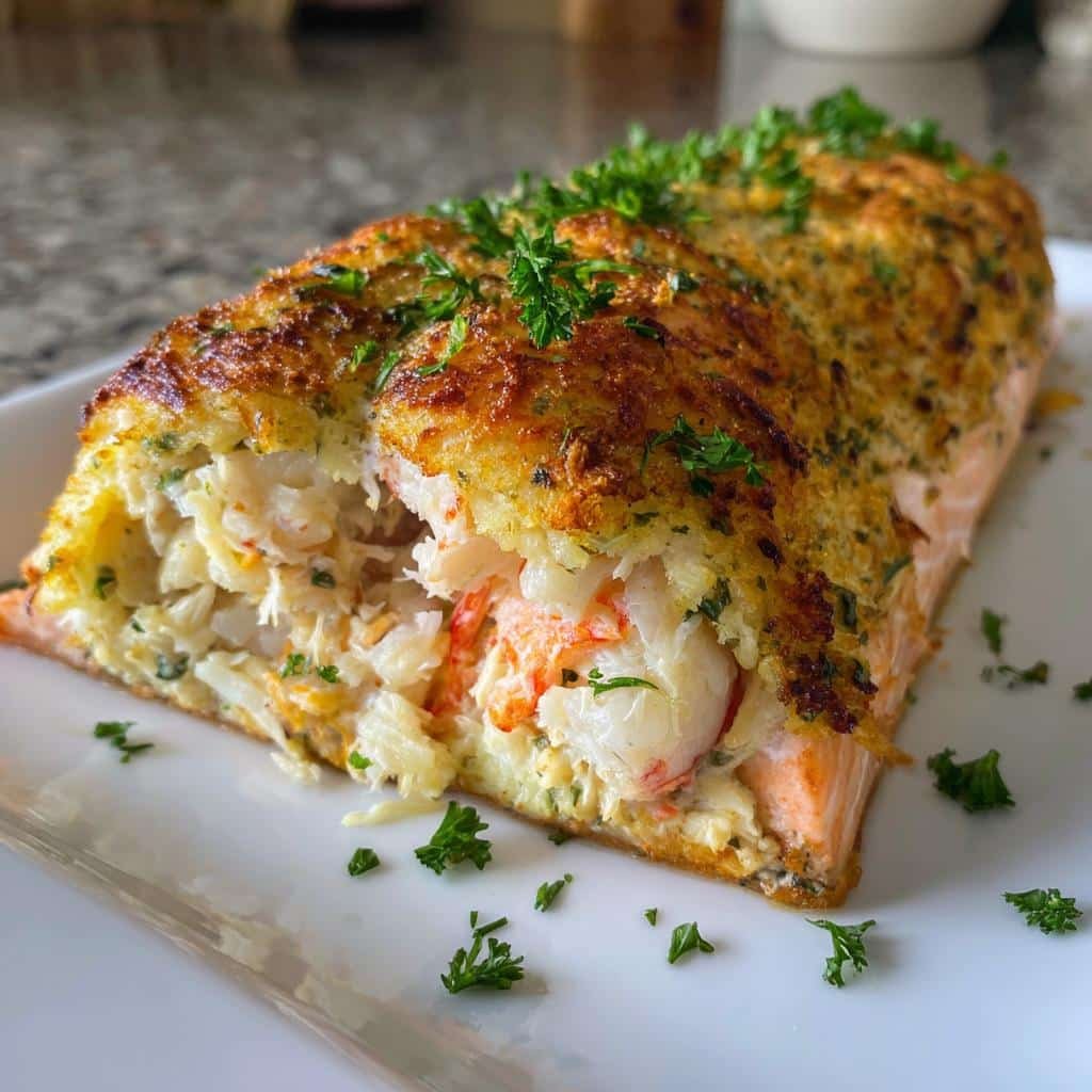 Healthy Holiday Crab & Shrimp Stuffed Salmon