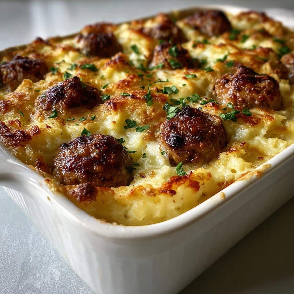 Healthy Meatball & Mashed Potato Bake
