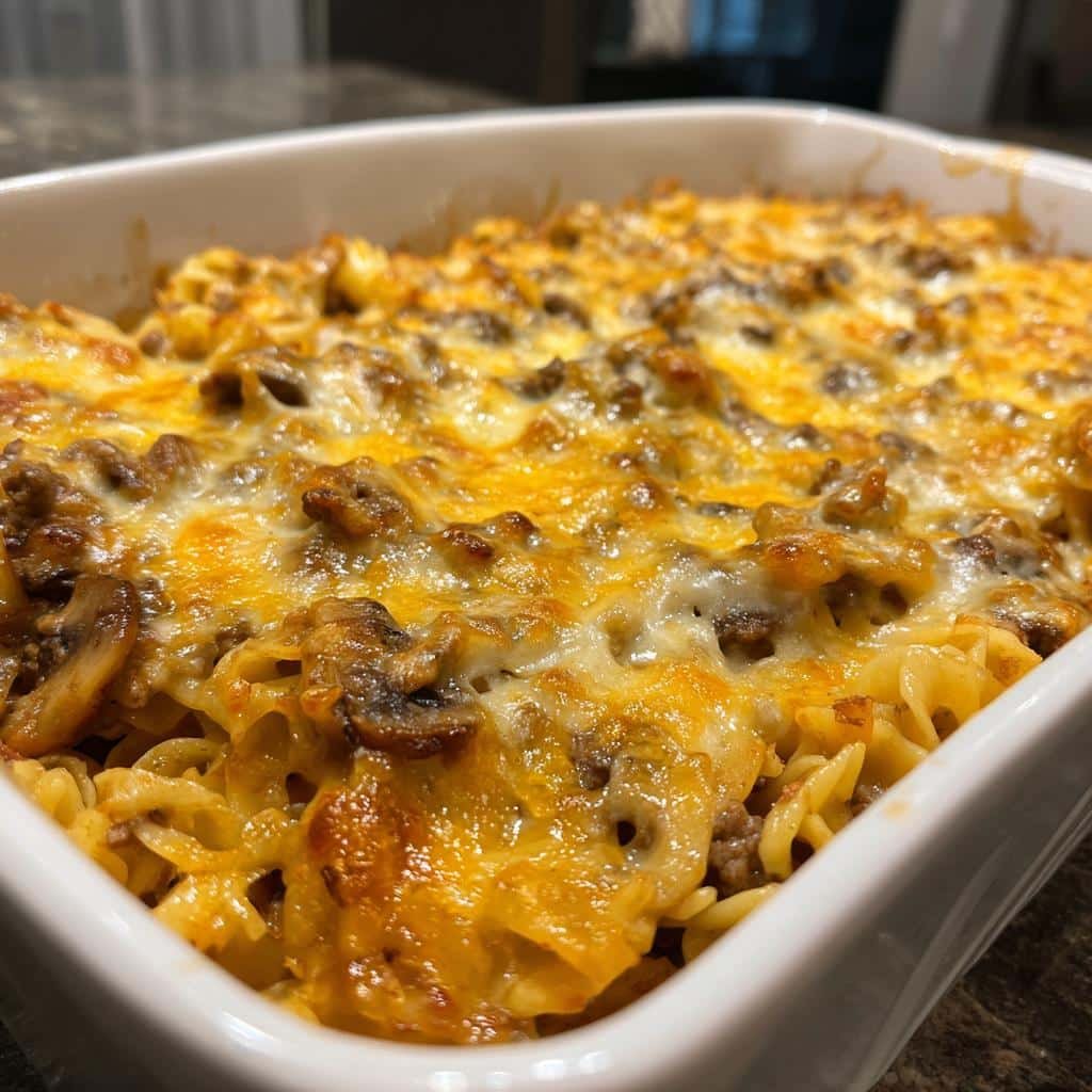 Healthy Mushroom Cheeseburger Casserole