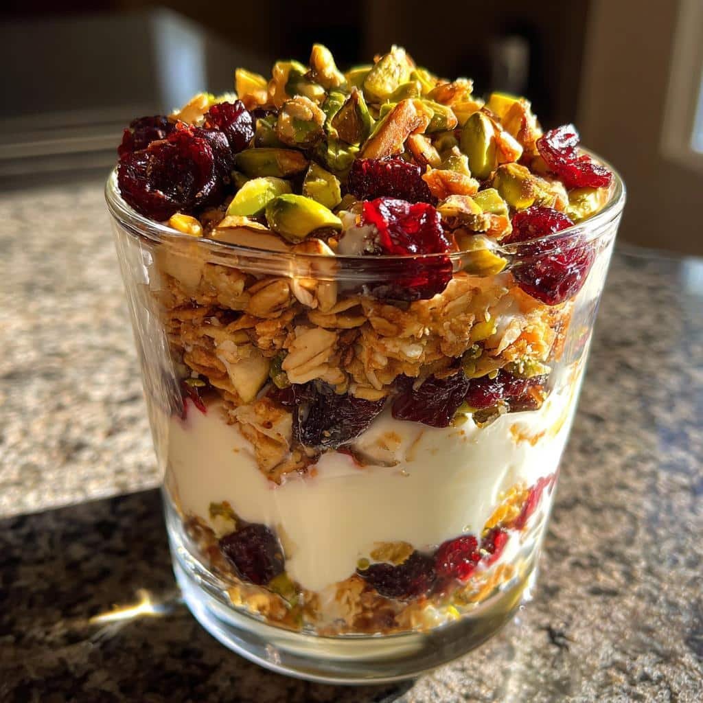 Healthy Pistachio Cranberry Parfait Breakfast Trifle